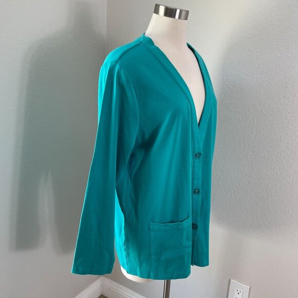 Appleseeds Womens XL Turquoise Button Cardigan Pockets Long Sleeve - Picture 2 of 9